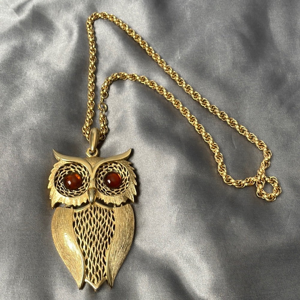 Vintage Owl Pendant with jewel eyes